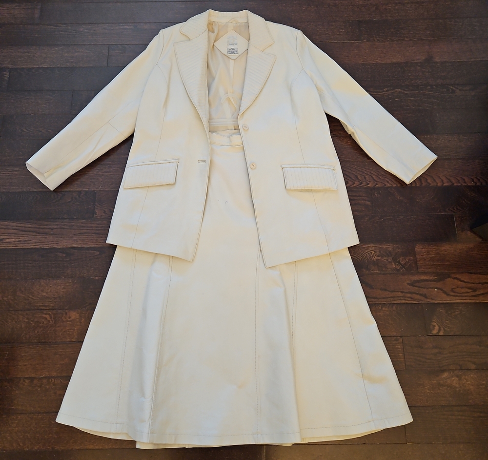 Roamans Genuine Leather White Blazer and Skirt Set